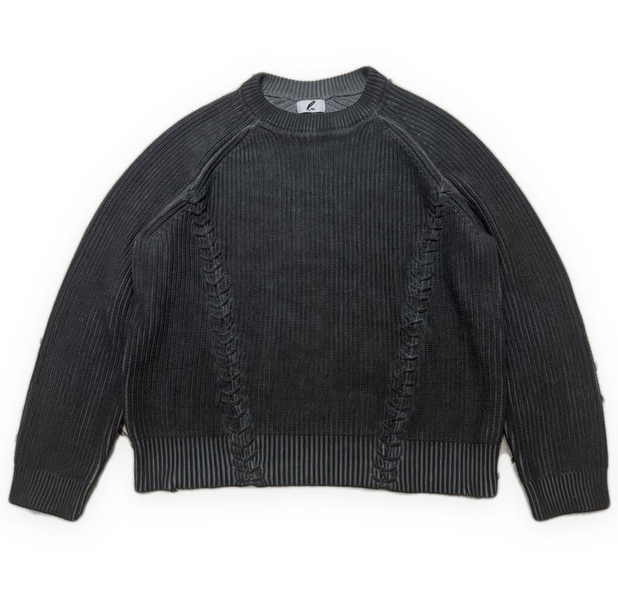 hand stitched charcoal.  raglan seam, exposed stitch — wash variation