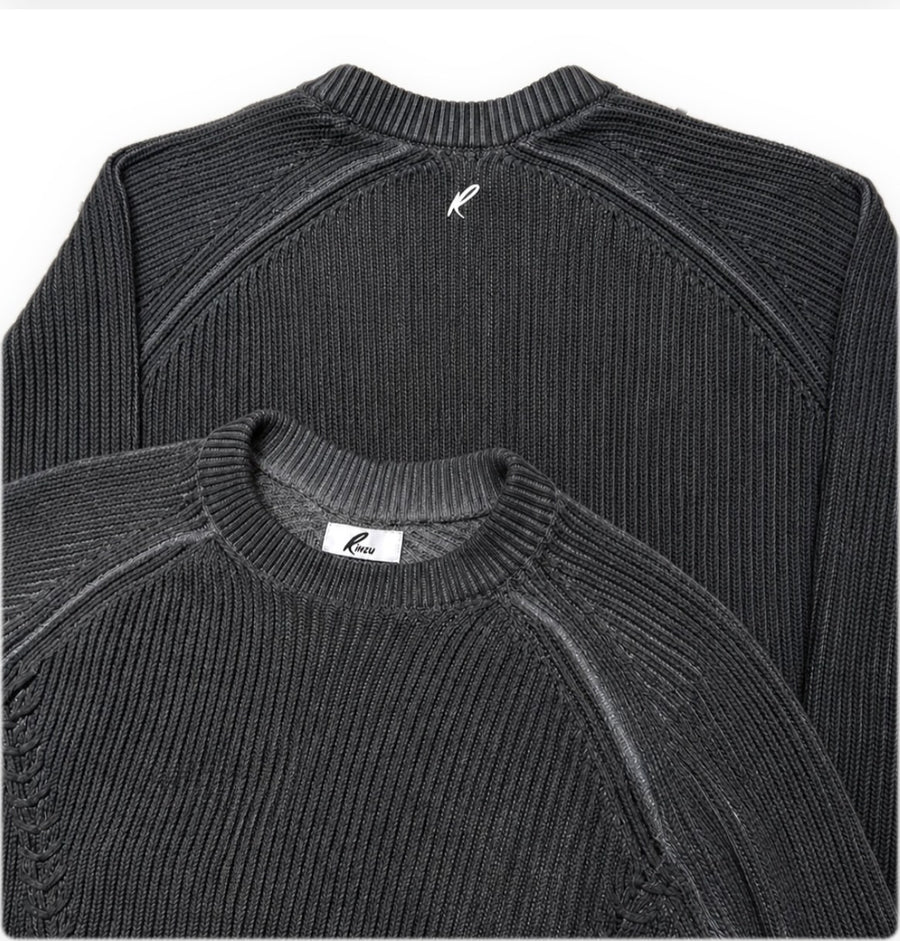 hand stitched charcoal.  raglan seam, exposed stitch